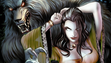 Картинка рисованное комиксы девушка zenescope гримм сказки волк