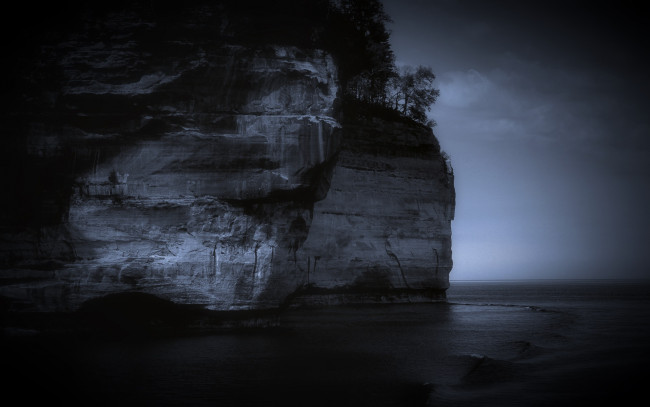 Обои картинки фото природа, побережье, море, ночь, скала