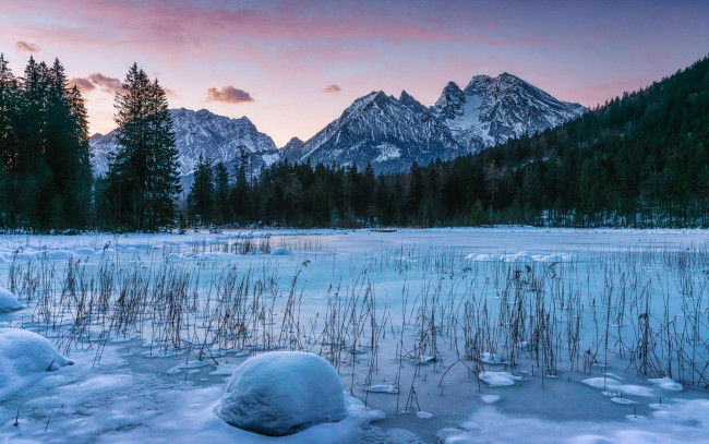 Обои картинки фото природа, зима, озеро, берхтесгаден, bavaria, германия