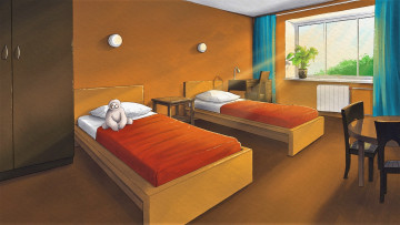 Картинка рисованное -+другое комната кровати мишка окно шкаф