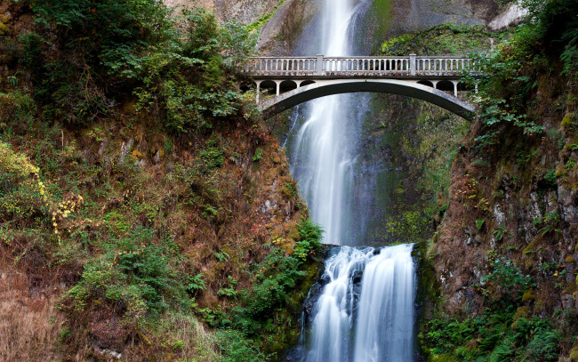 Обои картинки фото multnomah, falls, природа, водопады, мост, скалы