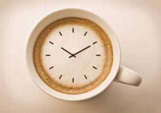 Картинка еда кофе кофейные зёрна стрелка капучино кружка часы фон креатив циферблат