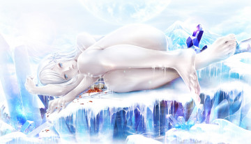 Картинка аниме *unknown+ другое луна бокалы лёд bouno satoshi девушка арт кристаллы