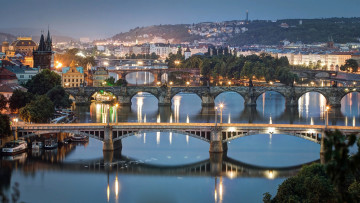 Картинка prague города прага+ Чехия мосты иека огни