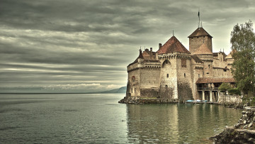 Картинка города шильонский+замок+ швейцария море башни