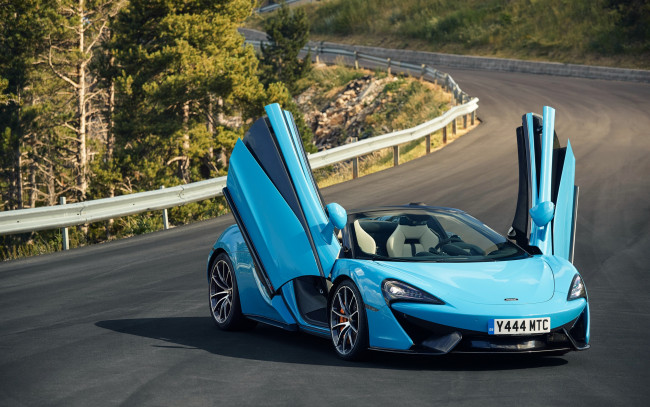 Обои картинки фото автомобили, mclaren, blue, дорога, worldwide, 570s, spider