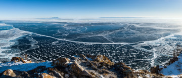 Картинка природа реки озера озеро россия байкал лед берег горизонт