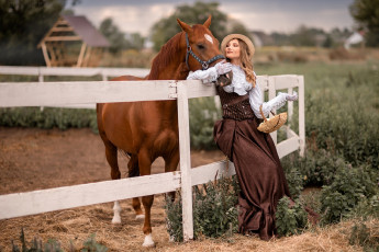 Картинка девушки -+блондинки +светловолосые шатенка шляпа корзинка лошадь анастасия наумкина