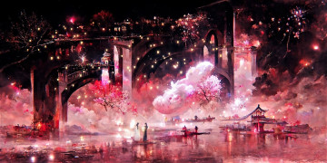 Картинка рисованное кино +мультфильмы лань ванцзи вэй усянь праздник фонарики лодка