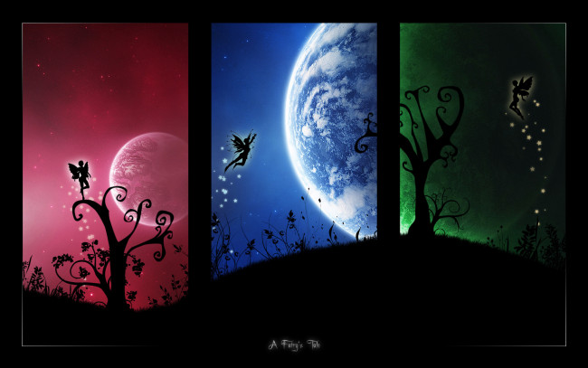 Обои картинки фото фэнтези, феи, деревья, луна