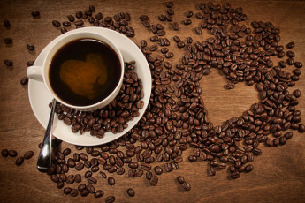 Картинка еда кофе кофейные зёрна сердце россыпь