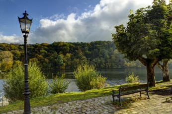 Картинка германия ульмен природа парк река берег скамейка