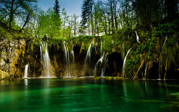 обоя плитвицкие, озера, хорватия, природа, водопады, водопад, озеро