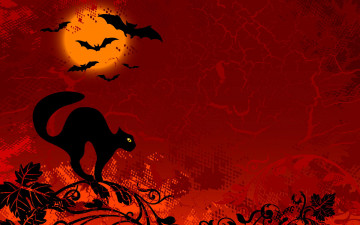 Картинка праздничные хэллоуин летучие мыши кот луна