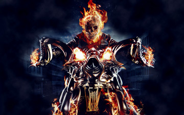 Картинка призрачный гонщик фэнтези демоны ghost rider огонь скелет байк череп