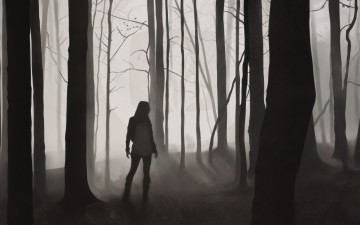 Картинка рисованные люди девочка лес