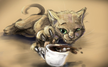 Картинка рисованные животные коты кофе кот чашка