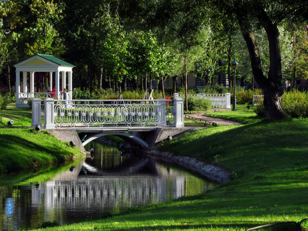 Обои картинки фото санкт, петербург, польский, садик, природа, парк, река, мостик