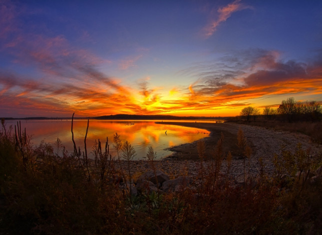 Обои картинки фото sunset, природа, восходы, закаты, озеро, простор, трава, закат