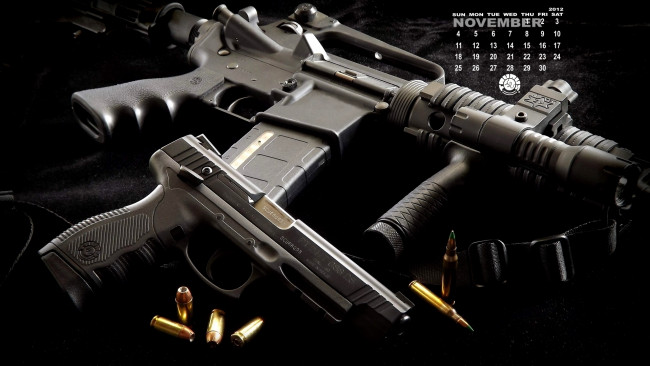 Обои картинки фото календари, оружие, пули, автомат, пистолет