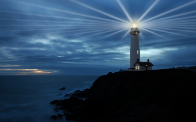 Обои картинки фото lighthouse, природа, маяки, маяк, свет, океан, ночь