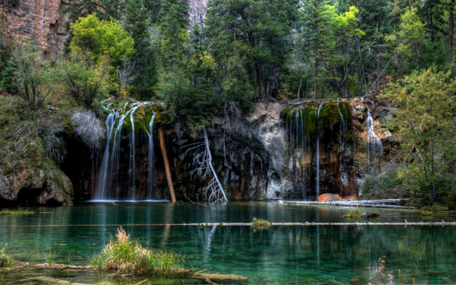 Обои картинки фото природа, водопады, уступ, водопад, озеро