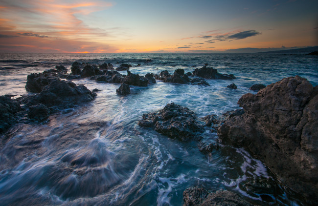Обои картинки фото природа, моря, океаны, гавайи, hawaii, море, камни, закат, benjamin, torode