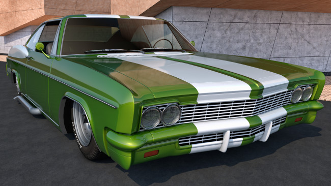 Обои картинки фото автомобили, 3д, chevrolet, 1966, impala