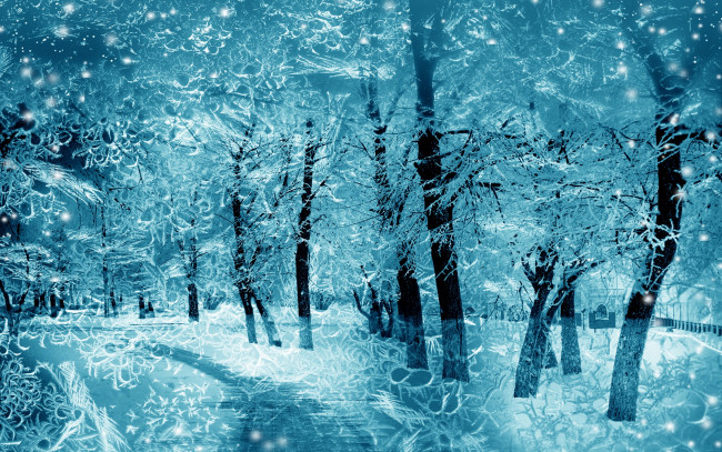 Обои картинки фото разное, компьютерный дизайн, snow, nature, winter, снежинки, деревья, природа, снег, зима, tree