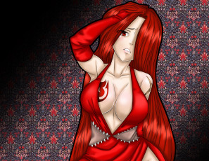 Картинка аниме fairy+tail рыжая девушка взгляд фон
