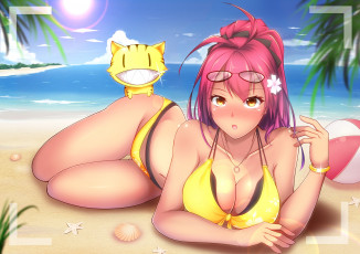 Картинка аниме unknown +другое пляж бикини грудь кошка очки купальник