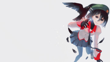 Картинка аниме bakemonogatari oshino ougi vofan арт перья ворона птица девочка