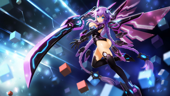 Обои картинки фото аниме, hyperdimension neptunia, neptune, hyperdimension, neptunia, hanshu, попа, purple, heart, арт, девушка