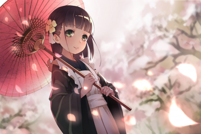 Обои картинки фото аниме, unknown,  другое, зонт, девочка, арт, sanka, ujimatsu, chiya, gochuumon, wa, usagi, desu, ka