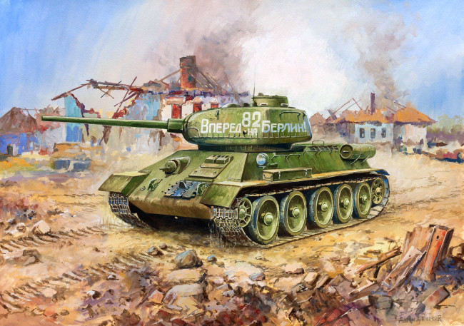Обои картинки фото рисованное, армия, руины, танк