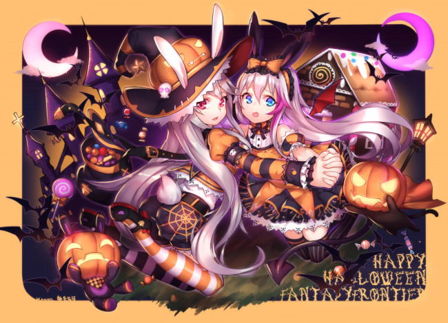 Обои картинки фото аниме, магия,  колдовство,  halloween, девочки, праздник, shennai, misha, tagme, character, арт, fantasy, frontier, хеллоуин
