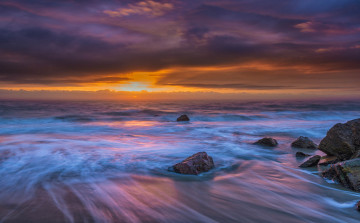 Картинка природа восходы закаты волны камни