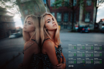 обоя календари, девушки, улица, отражение, взгляд, 2018