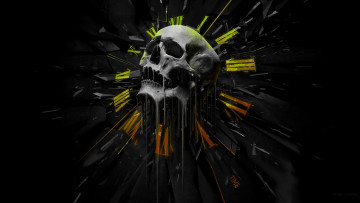 Картинка 3д+графика ужас+ horror череп циферблат осколки