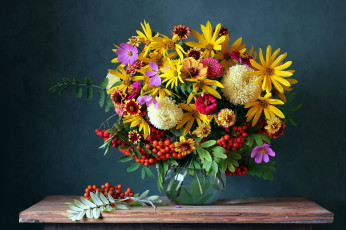 Картинка цветы букеты +композиции рябина букет хризантемы