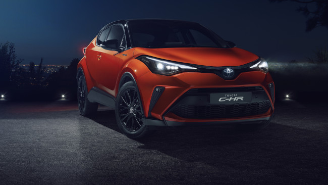 Обои картинки фото toyota c-hr hybrid 2019, автомобили, toyota, гибрид, chr, hybrid, 2019, кроссовер, оранжевый