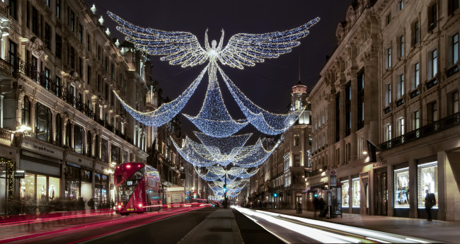 Обои картинки фото города, лондон , великобритания, regent, street, лондон, ночь, улица