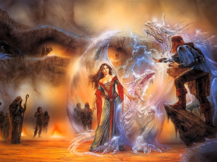 Картинка фэнтези _luis+royo девушка драконы люди