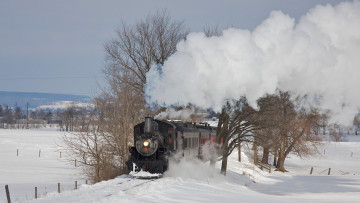 Картинка техника паровозы снег зима поезд состав