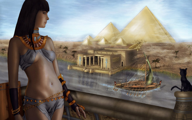 Обои картинки фото фэнтези, девушки, пирамиды