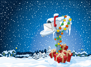 Картинка праздничные векторная+графика+ новый+год подарки снег