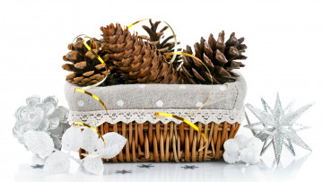 Картинка праздничные -+разное+ новый+год корзинка шишки серпантин