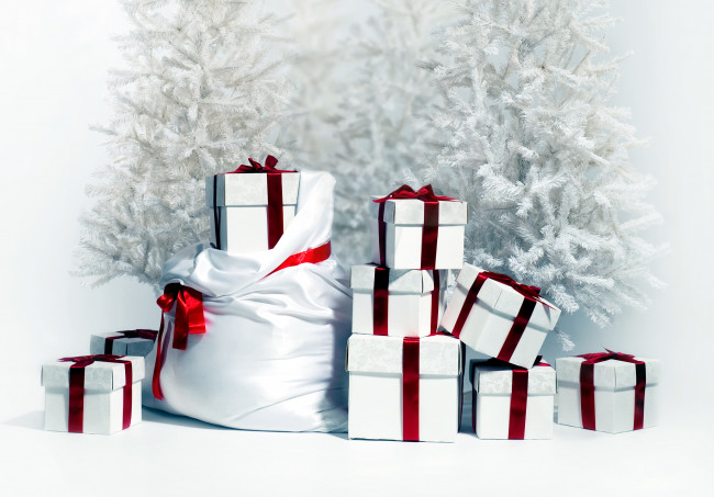 Обои картинки фото праздничные, подарки и коробочки, елки, мешок, коробки, подарки, ленты, банты
