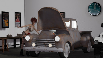 Картинка автомобили 3d+car&girl часы автомобиль взгляд фон девушка картины