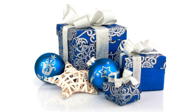 Картинка праздничные подарки+и+коробочки decoration blue new year christmas украшения рождество новый год шары звезда подарки